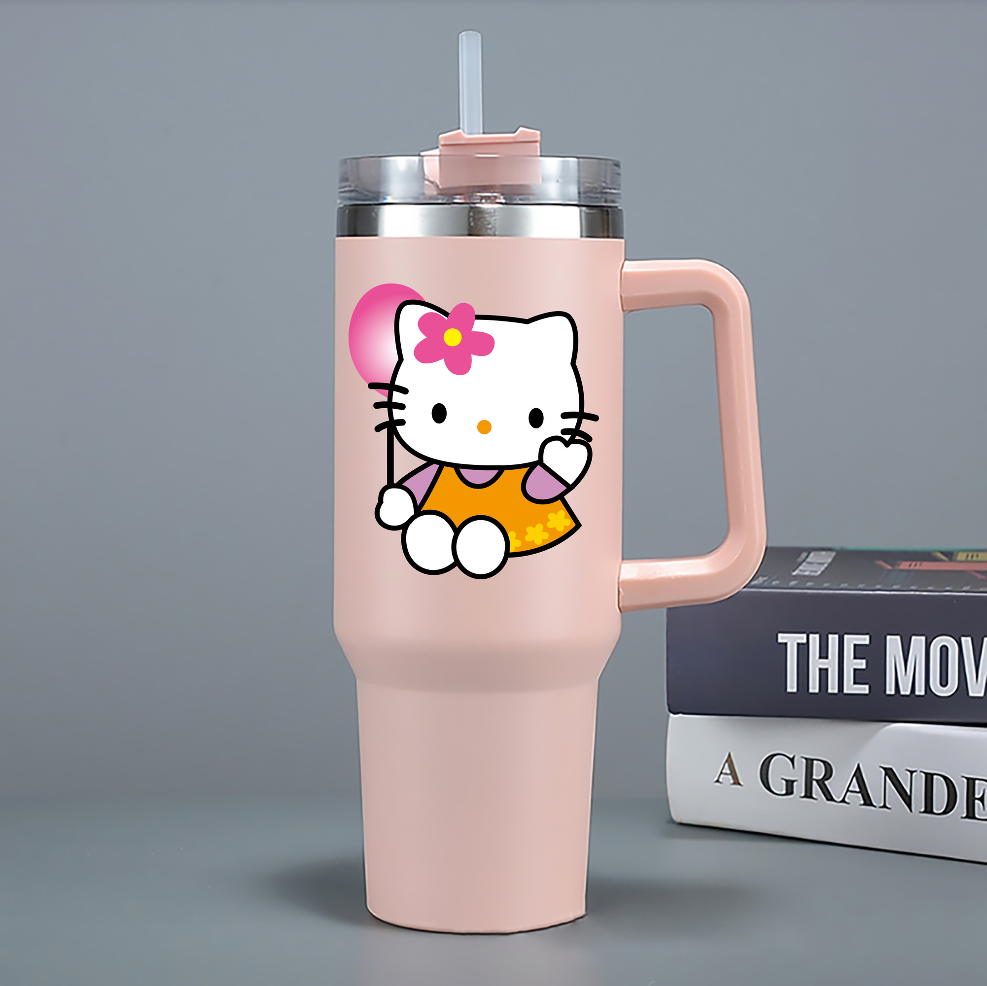 （画像用） Hello Kitty ハローキティ 1200mL車用タンブラー - クリスタルステッカー（プラスチックストロー付き）